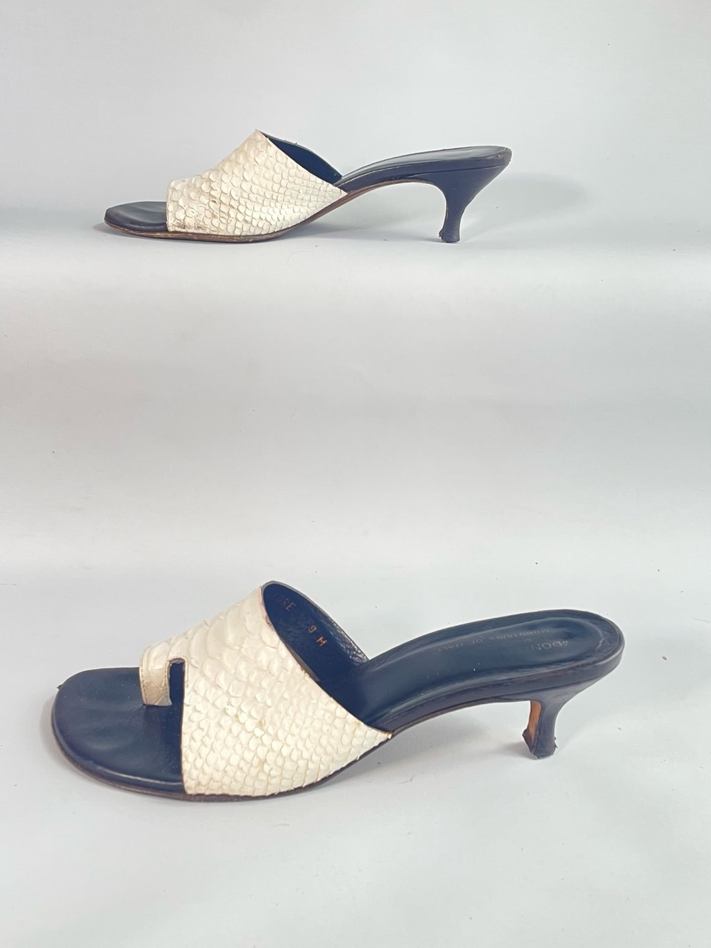 Donald J. Pliner Cream Snake Open-Toe Kitten Heel Mule